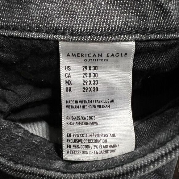 American Eagle Outfitters Men 29 x 29 Distressed Black Slim Straight Jeans Denim - Picture 10 of 11